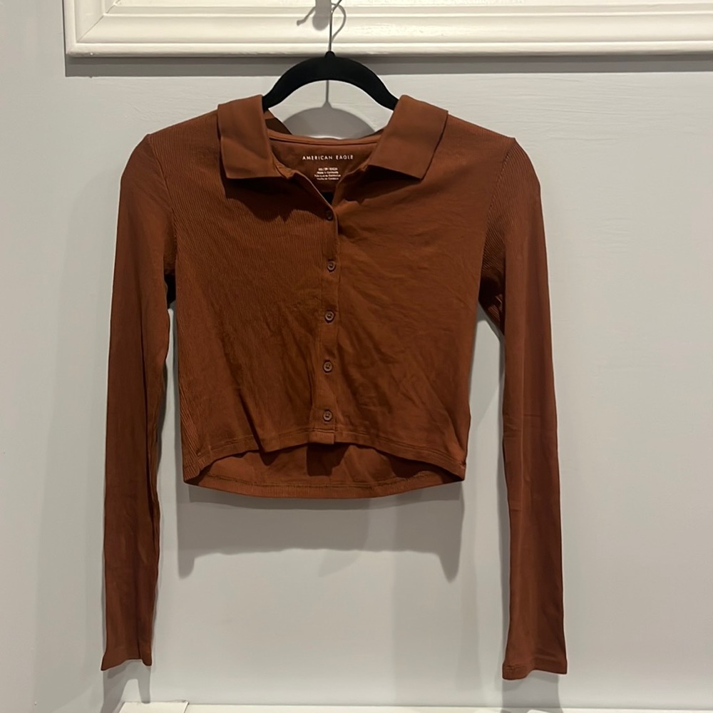 Never warn brown long sleeve with polo neck